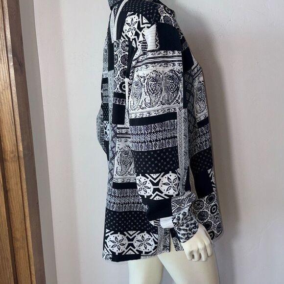 Vintage 90’s Alia Black And White Patchwork Print Oversized Button Down Shirt Wo - Picture 4 of 8